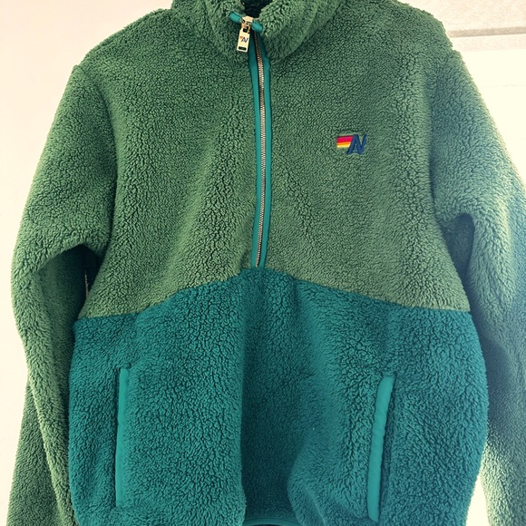 NWOT Aviator Nation TEDDY UNISEX HALF ZIP COLOR BLOCK JACKET GARDEN GREEN small - Picture 5 of 5